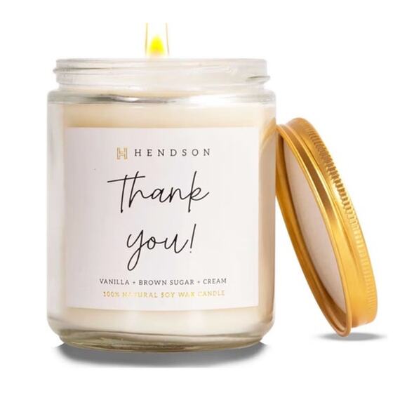 Hendson Thank You Clean Natural Soy Vegan Candle Vanilla Brown Sugar Cream NEW - Picture 2 of 10